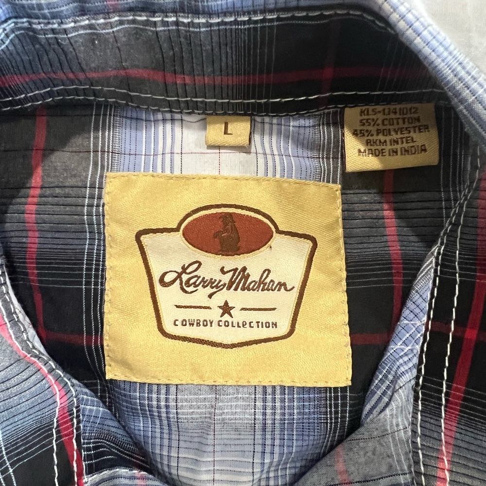 Larry Mahan Men's Casual Plaid Shirt - Black, Blue, Red